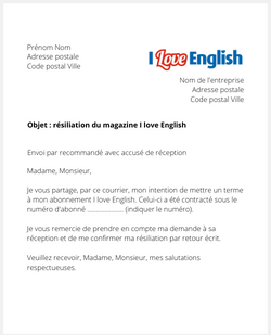 Lettre pour résilier un abonnement à I love English